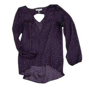 BCBG high low purple blouse with open back